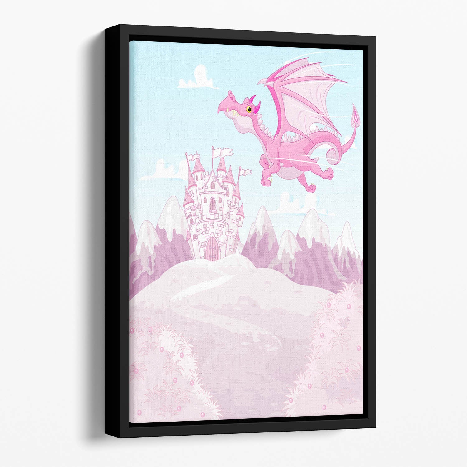 magic dragon on princess castle Floating Framed Canvas
