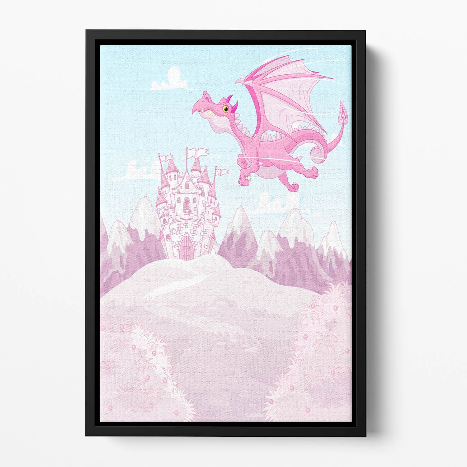 magic dragon on princess castle Floating Framed Canvas