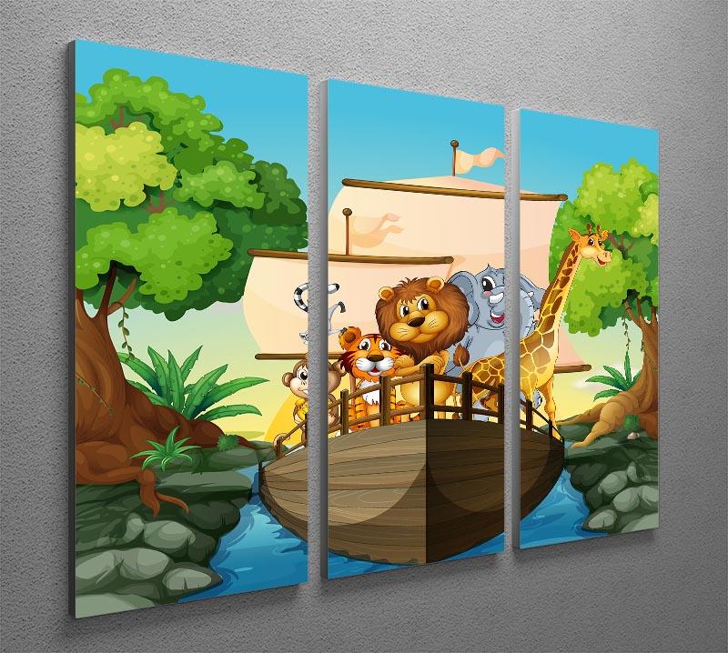 many animals on a boat 3 Split Panel Canvas Print - Canvas Art Rocks - 2