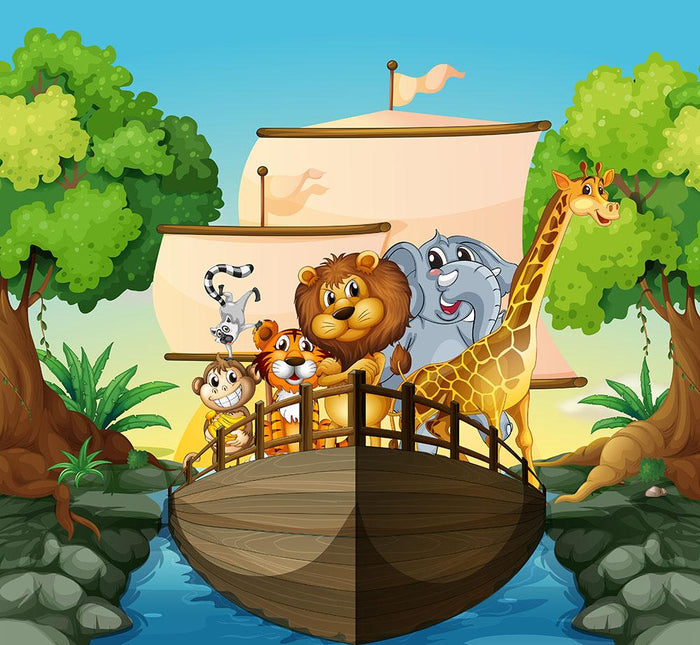 many animals on a boat Wall Mural Wallpaper