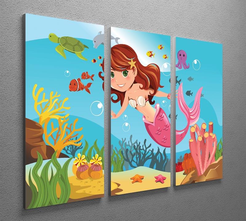 mermaid swimming underwater in the ocean 3 Split Panel Canvas Print - Canvas Art Rocks - 2
