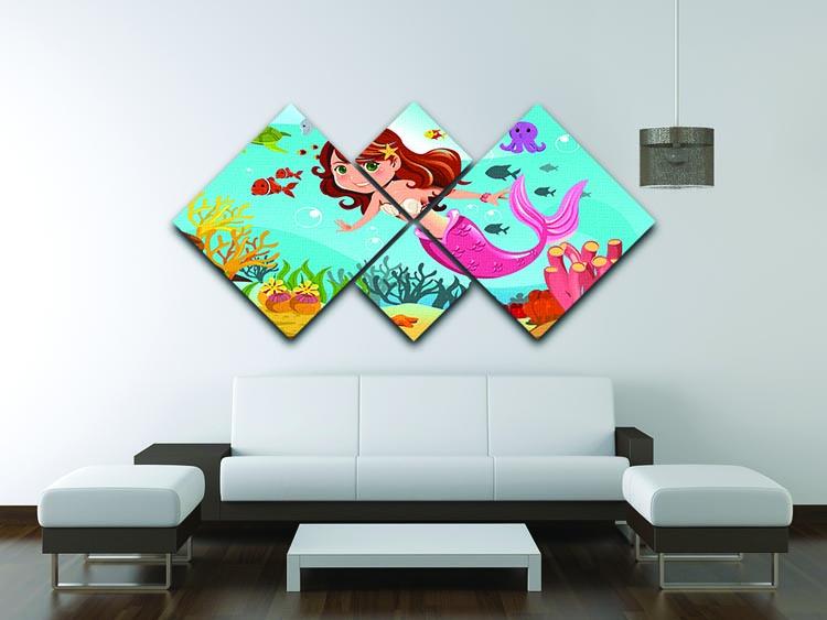 mermaid swimming underwater in the ocean 4 Square Multi Panel Canvas - Canvas Art Rocks - 3