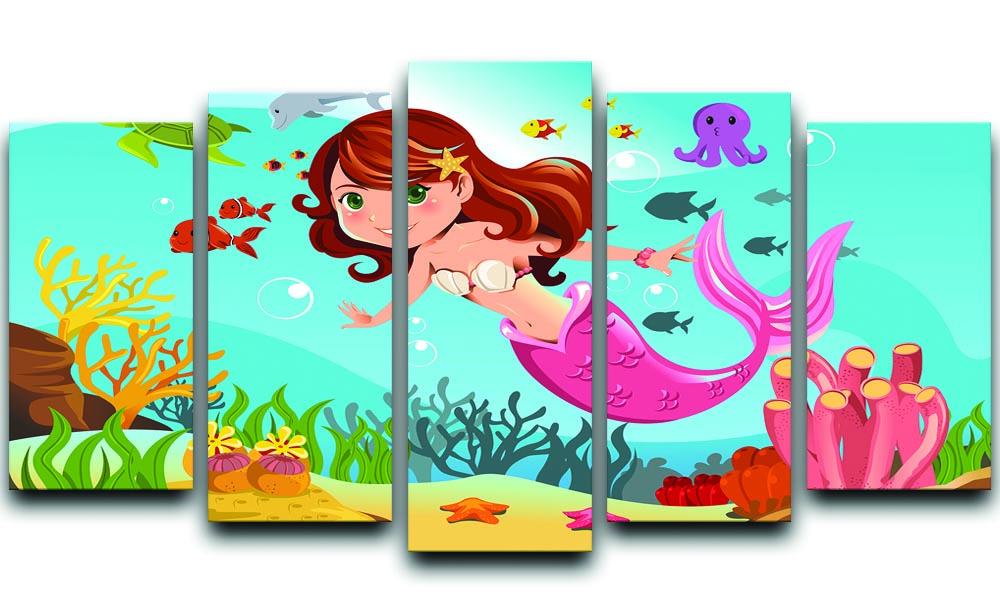 mermaid swimming underwater in the ocean 5 Split Panel Canvas  - Canvas Art Rocks - 1