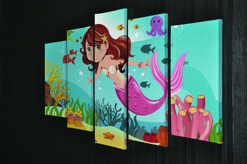 mermaid swimming underwater in the ocean 5 Split Panel Canvas - Canvas Art Rocks - 2