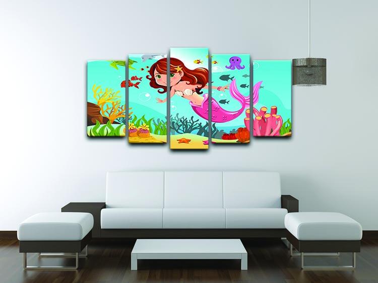 mermaid swimming underwater in the ocean 5 Split Panel Canvas - Canvas Art Rocks - 3