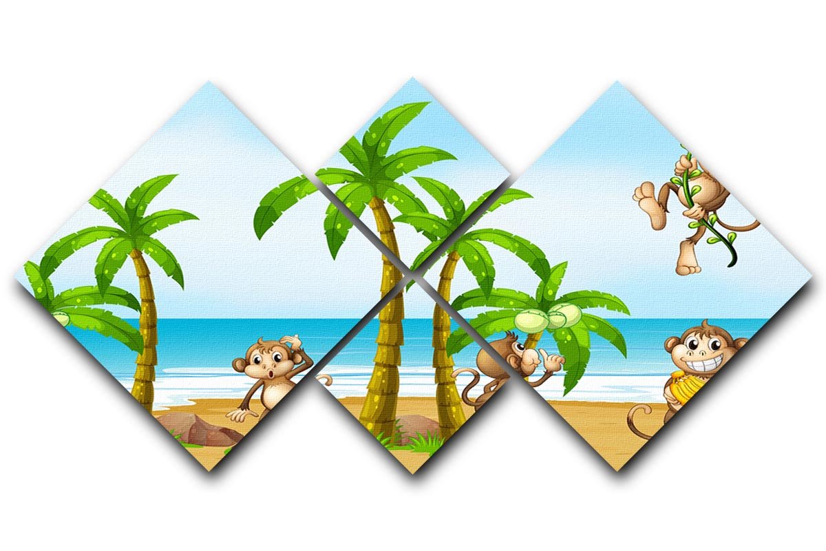 monkeys on the beach 4 Square Multi Panel Canvas  - Canvas Art Rocks - 1