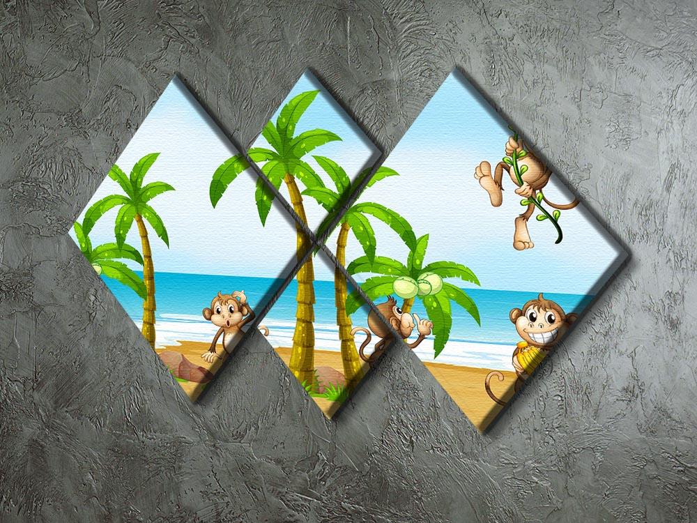 monkeys on the beach 4 Square Multi Panel Canvas - Canvas Art Rocks - 2