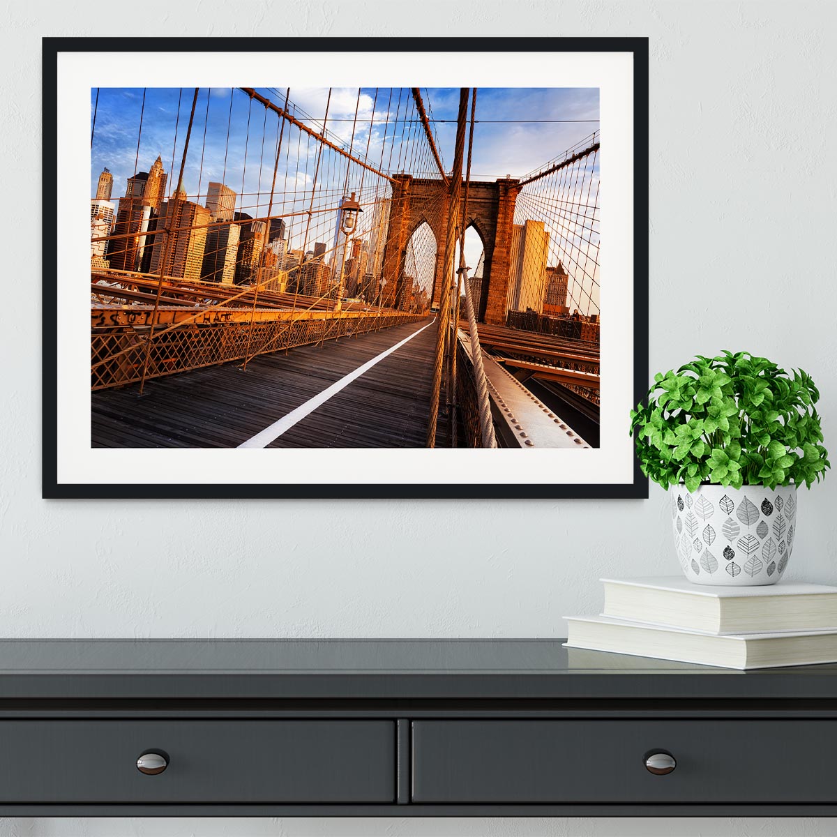 morning on the famous Brooklyn Bridge Framed Print - Canvas Art Rocks - 1