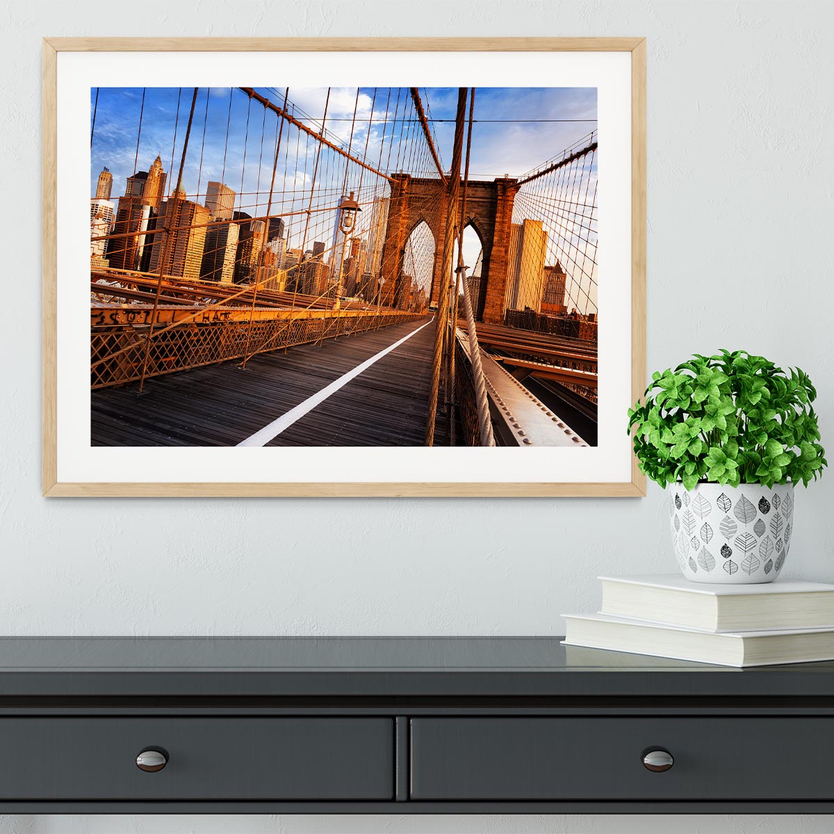 morning on the famous Brooklyn Bridge Framed Print - Canvas Art Rocks - 3