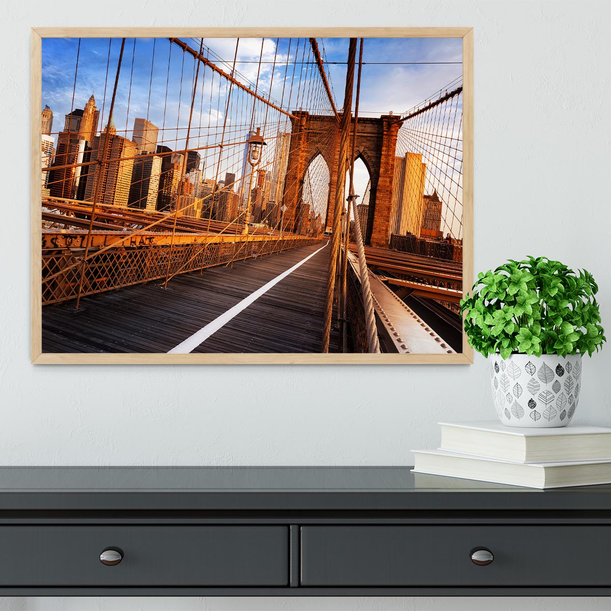 morning on the famous Brooklyn Bridge Framed Print - Canvas Art Rocks - 4