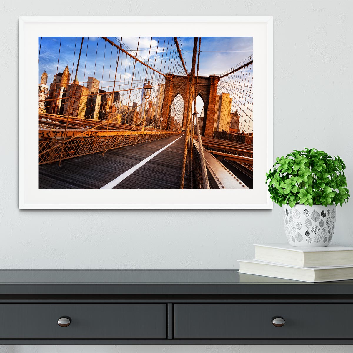 morning on the famous Brooklyn Bridge Framed Print - Canvas Art Rocks - 5