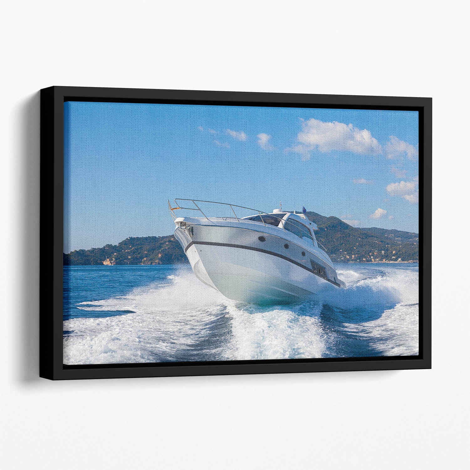 motor boat yachts Italy Floating Framed Canvas