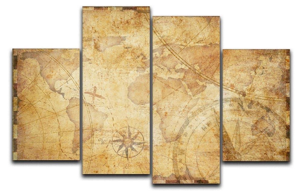 old nautical treasure map illustration 4 Split Panel Canvas  - Canvas Art Rocks - 1