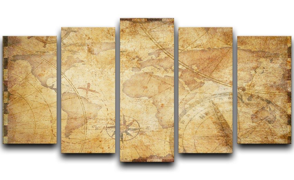 old nautical treasure map illustration 5 Split Panel Canvas  - Canvas Art Rocks - 1