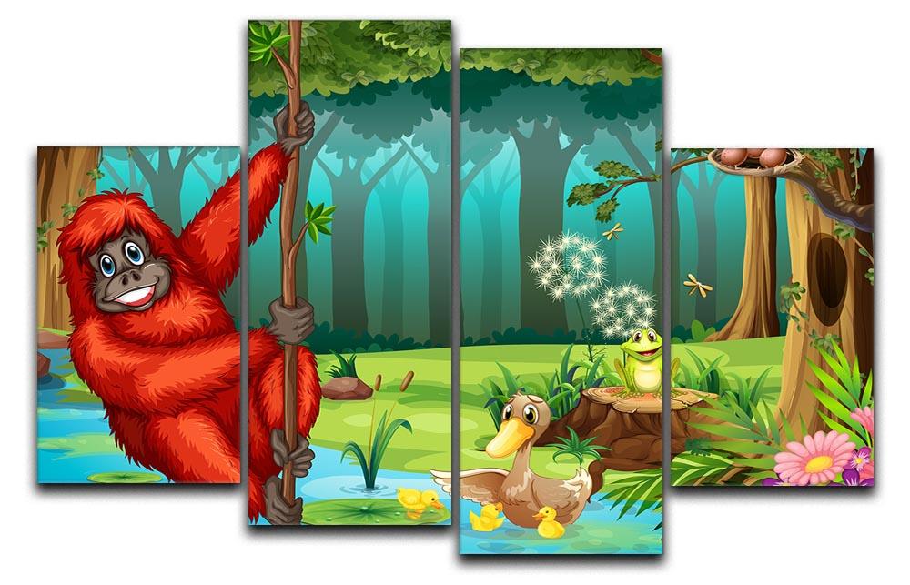 orangutan swinging in the jungle 4 Split Panel Canvas - Canvas Art Rocks - 1