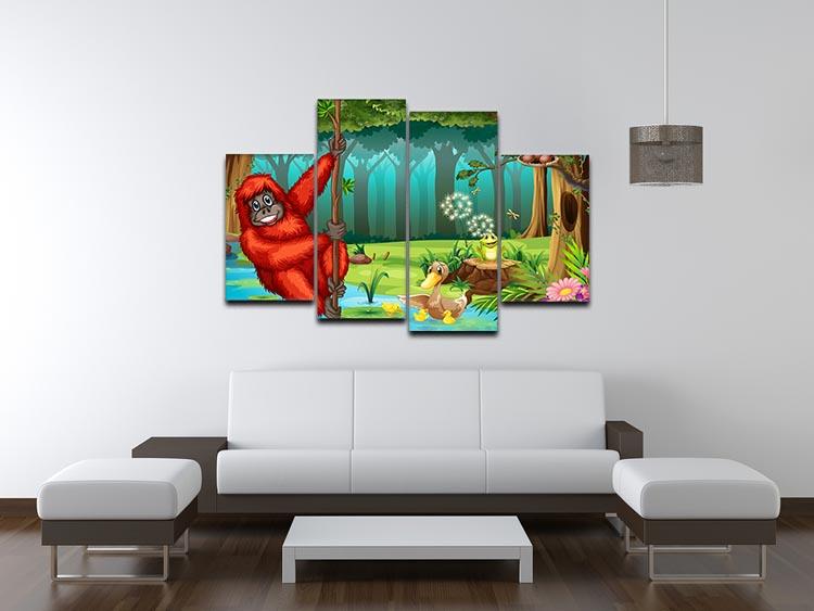 orangutan swinging in the jungle 4 Split Panel Canvas - Canvas Art Rocks - 3