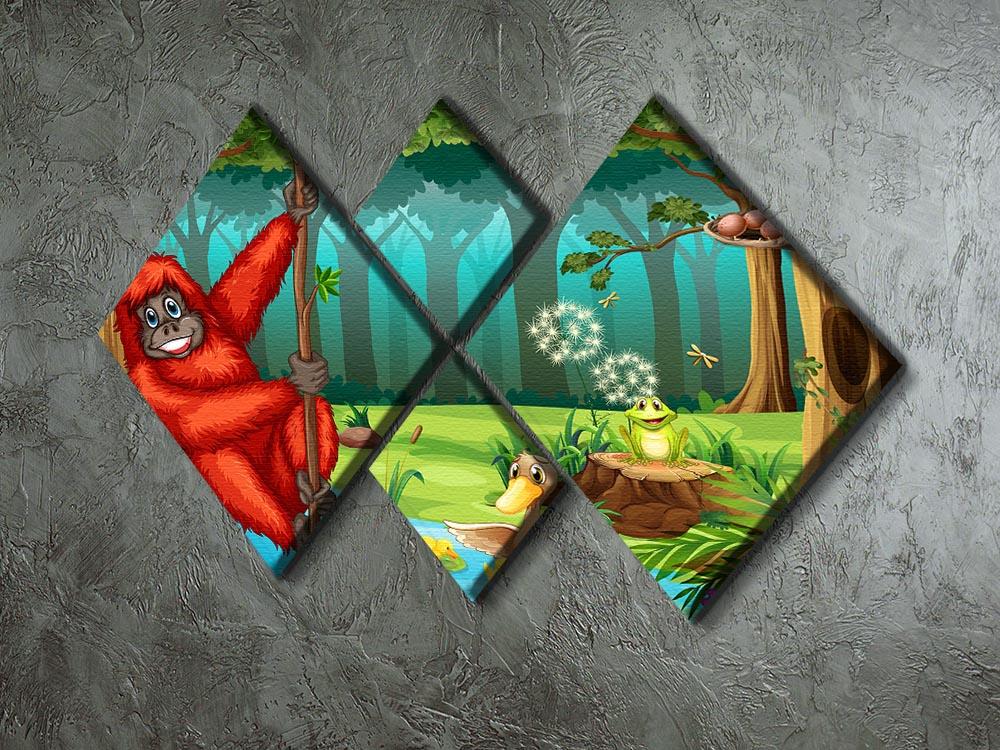 orangutan swinging in the jungle 4 Square Multi Panel Canvas - Canvas Art Rocks - 2
