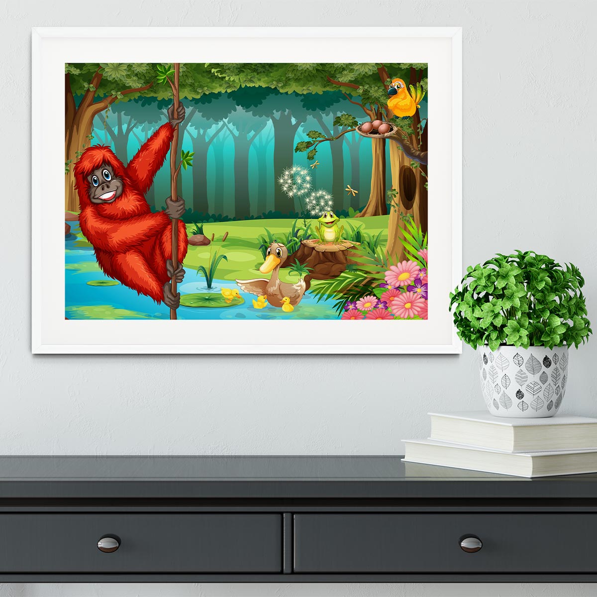 orangutan swinging in the jungle Framed Print - Canvas Art Rocks - 5
