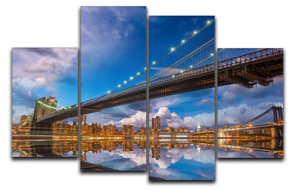 panoramic sunset with Brooklyn and Manhattan Bridge 4 Split Panel Canvas  - Canvas Art Rocks - 1