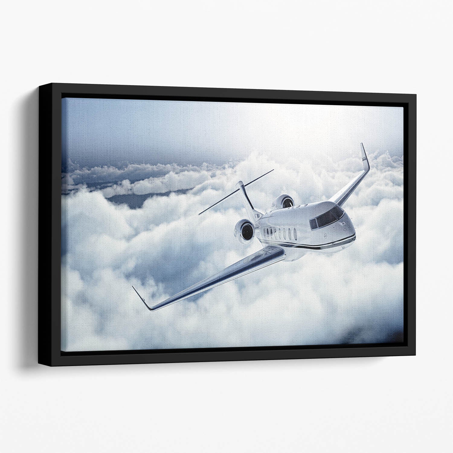 private jet flying over the earth Floating Framed Canvas