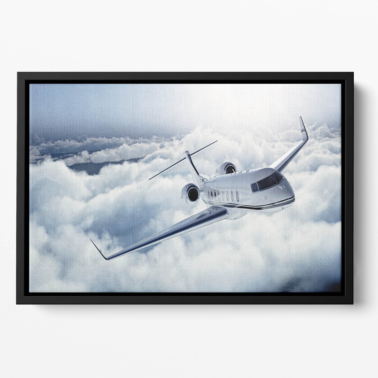 private jet flying over the earth Floating Framed Canvas