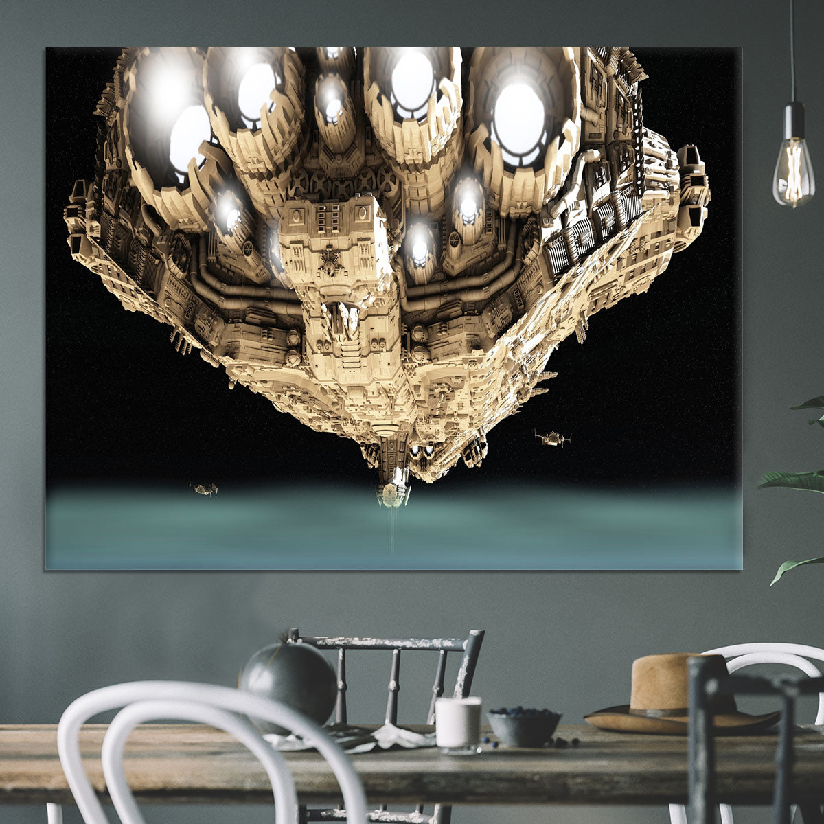 ships in low orbit over a planet Canvas Print or Poster - Canvas Art Rocks - 3