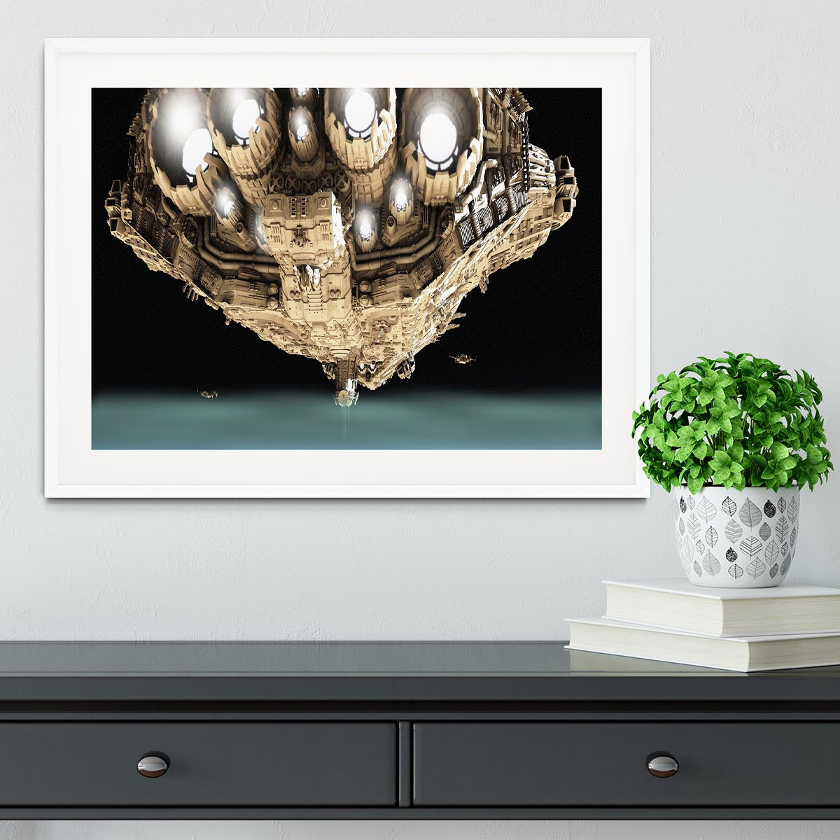 ships in low orbit over a planet Framed Print - Canvas Art Rocks - 5