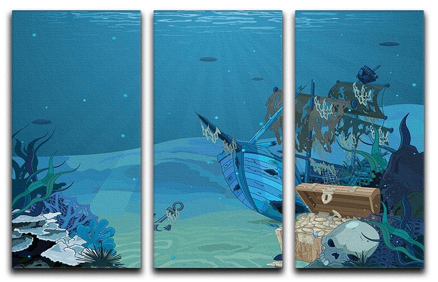 sunken sailboat on seabed background 3 Split Panel Canvas Print - Canvas Art Rocks - 1