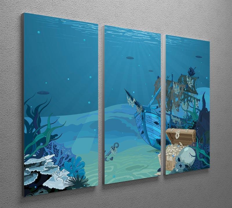 sunken sailboat on seabed background 3 Split Panel Canvas Print - Canvas Art Rocks - 2