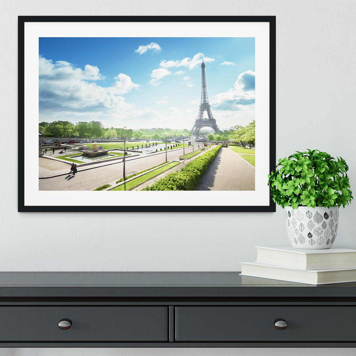 sunny morning and Eiffel Towe Framed Print - Canvas Art Rocks - 1