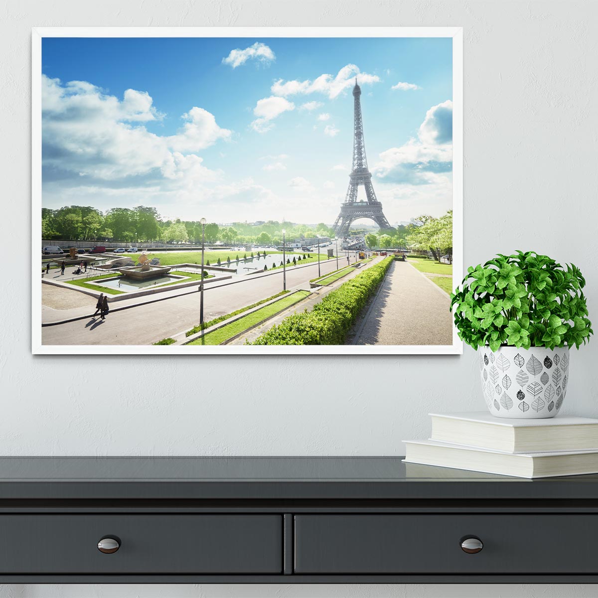 sunny morning and Eiffel Towe Framed Print - Canvas Art Rocks -6