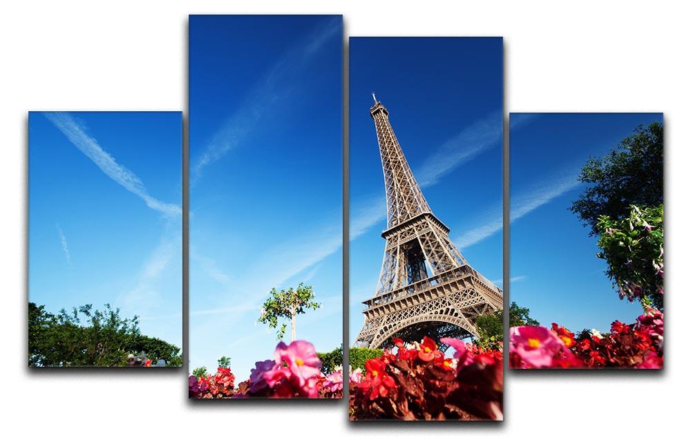 sunny morning flowers and Eiffel Tower 4 Split Panel Canvas  - Canvas Art Rocks - 1