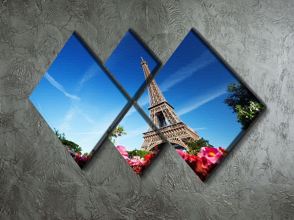 sunny morning flowers and Eiffel Tower 4 Square Multi Panel Canvas  - Canvas Art Rocks - 2