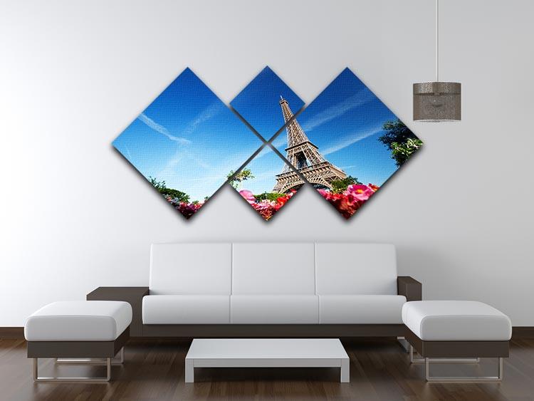 sunny morning flowers and Eiffel Tower 4 Square Multi Panel Canvas  - Canvas Art Rocks - 3