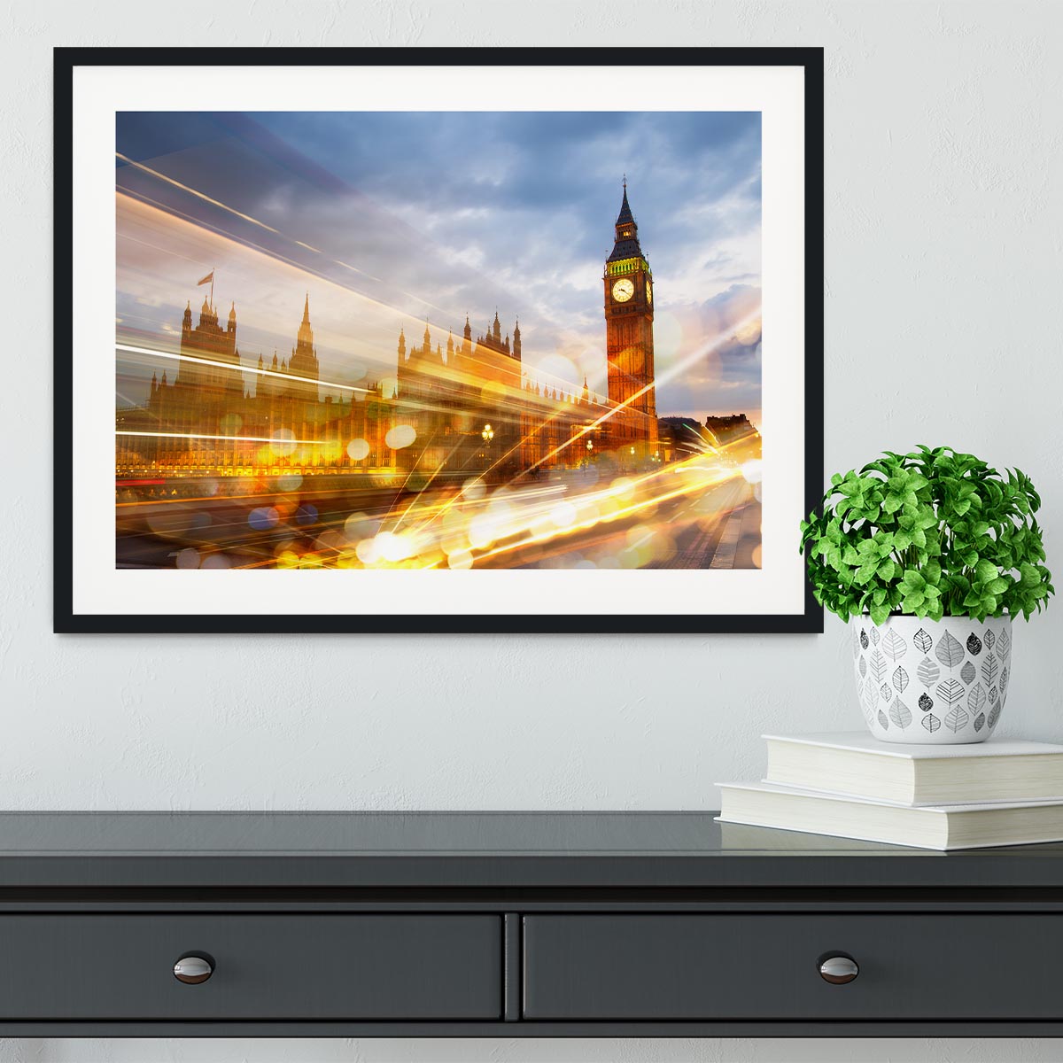 sunset Big Ben and houses of Parliament Framed Print - Canvas Art Rocks - 1
