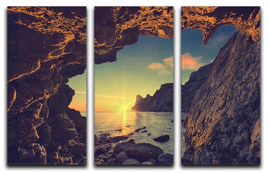 sunset from the mountain cave 3 Split Panel Canvas Print - Canvas Art Rocks - 1