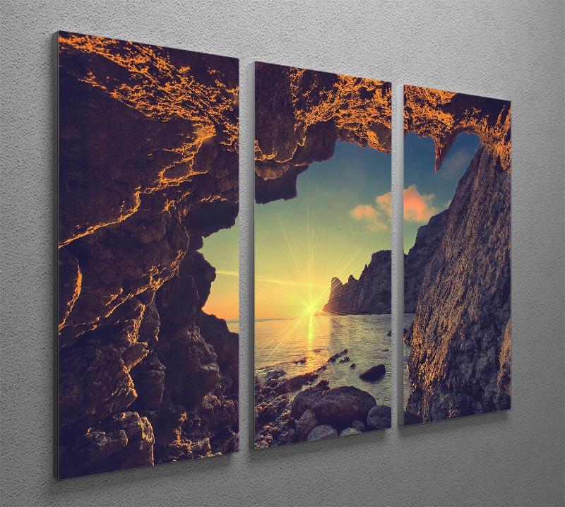 sunset from the mountain cave 3 Split Panel Canvas Print - Canvas Art Rocks - 2