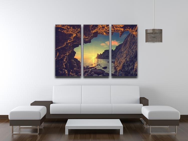 sunset from the mountain cave 3 Split Panel Canvas Print - Canvas Art Rocks - 3