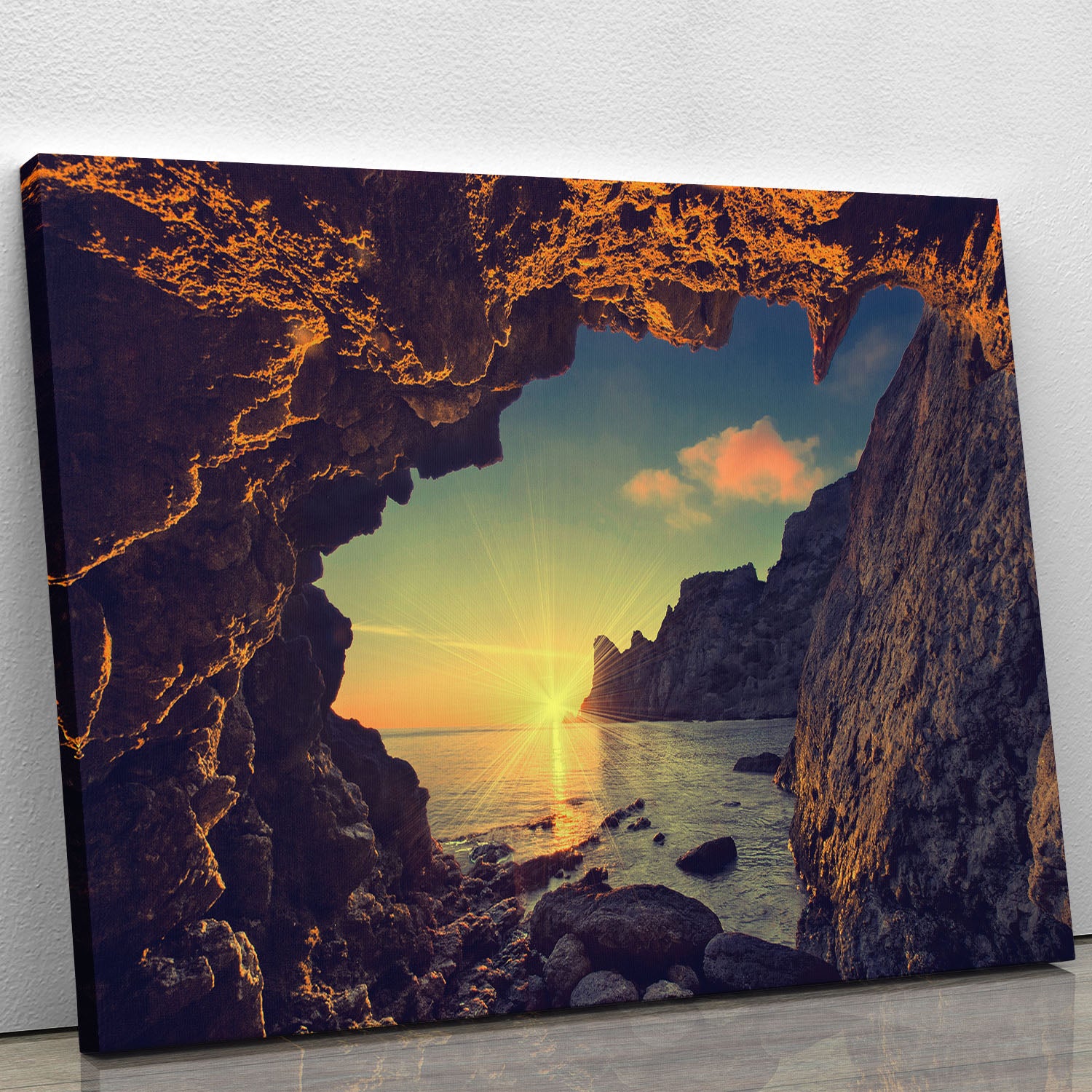 sunset from the mountain cave Canvas Print or Poster - Canvas Art Rocks - 1