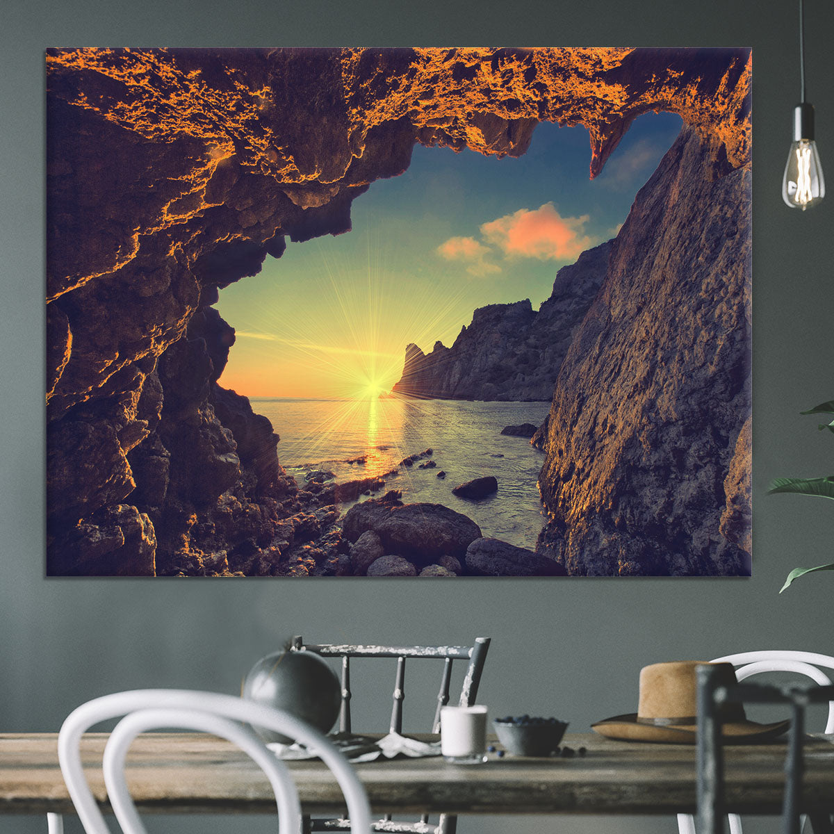 sunset from the mountain cave Canvas Print or Poster - Canvas Art Rocks - 3