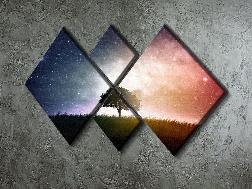tree in a field with beautiful space background 4 Square Multi Panel Canvas - Canvas Art Rocks - 2