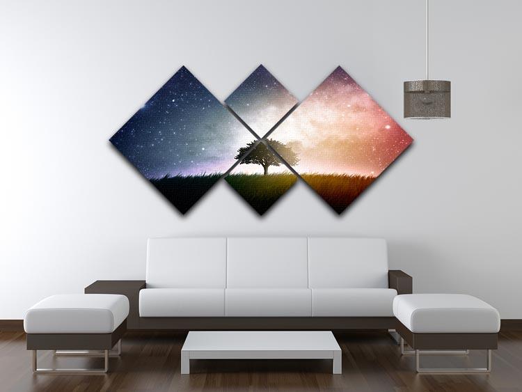 tree in a field with beautiful space background 4 Square Multi Panel Canvas - Canvas Art Rocks - 3