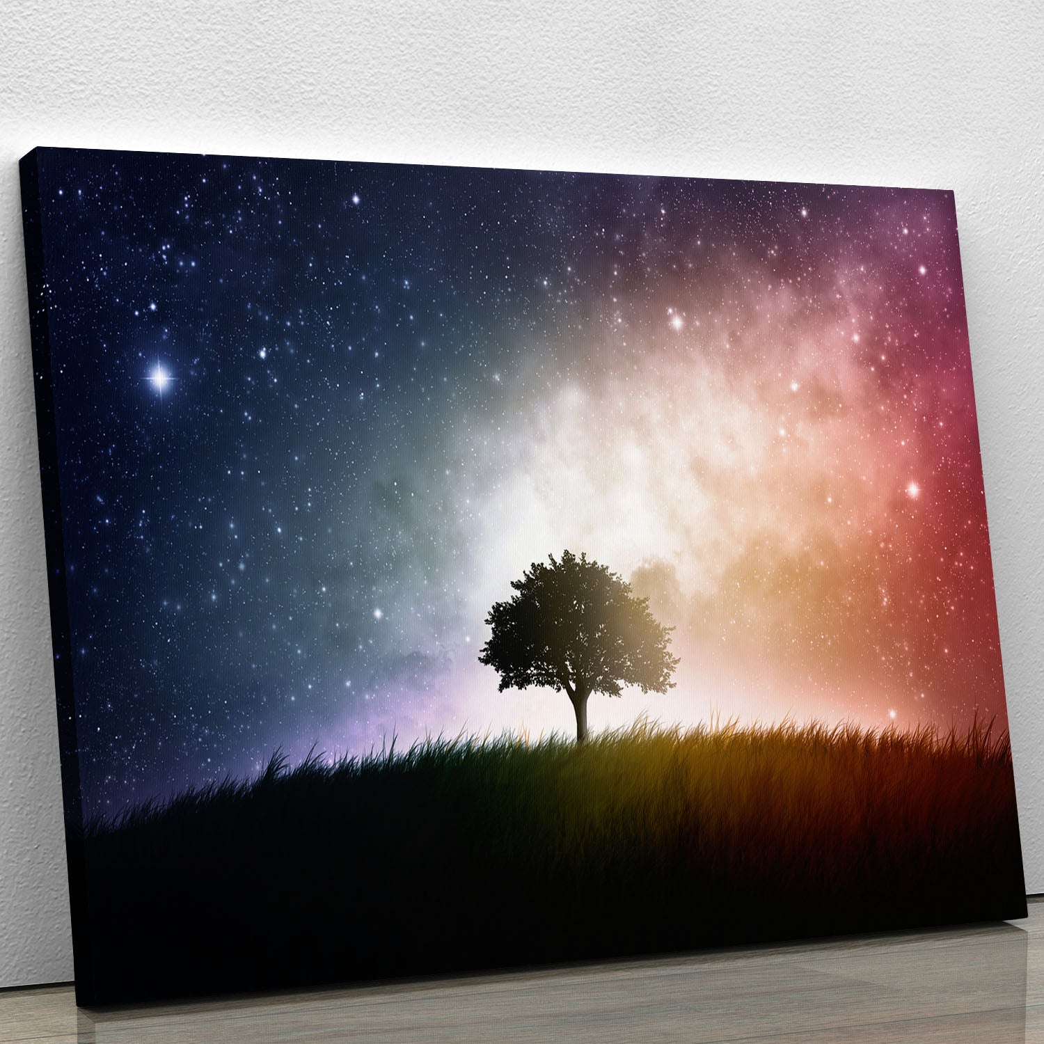 tree in a field with beautiful space background Canvas Print or Poster - Canvas Art Rocks - 1