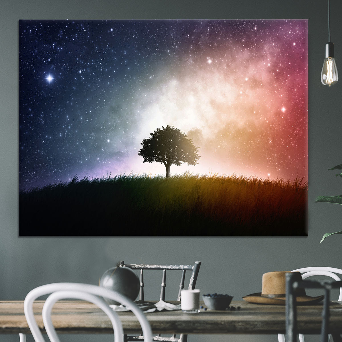 tree in a field with beautiful space background Canvas Print or Poster - Canvas Art Rocks - 3