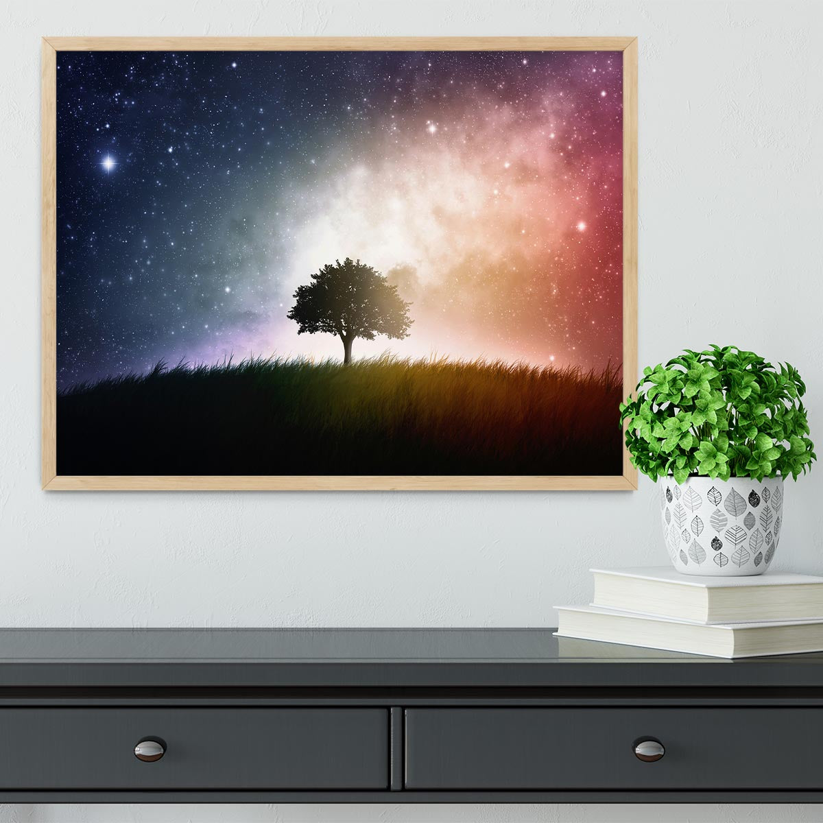 tree in a field with beautiful space background Framed Print - Canvas Art Rocks - 4