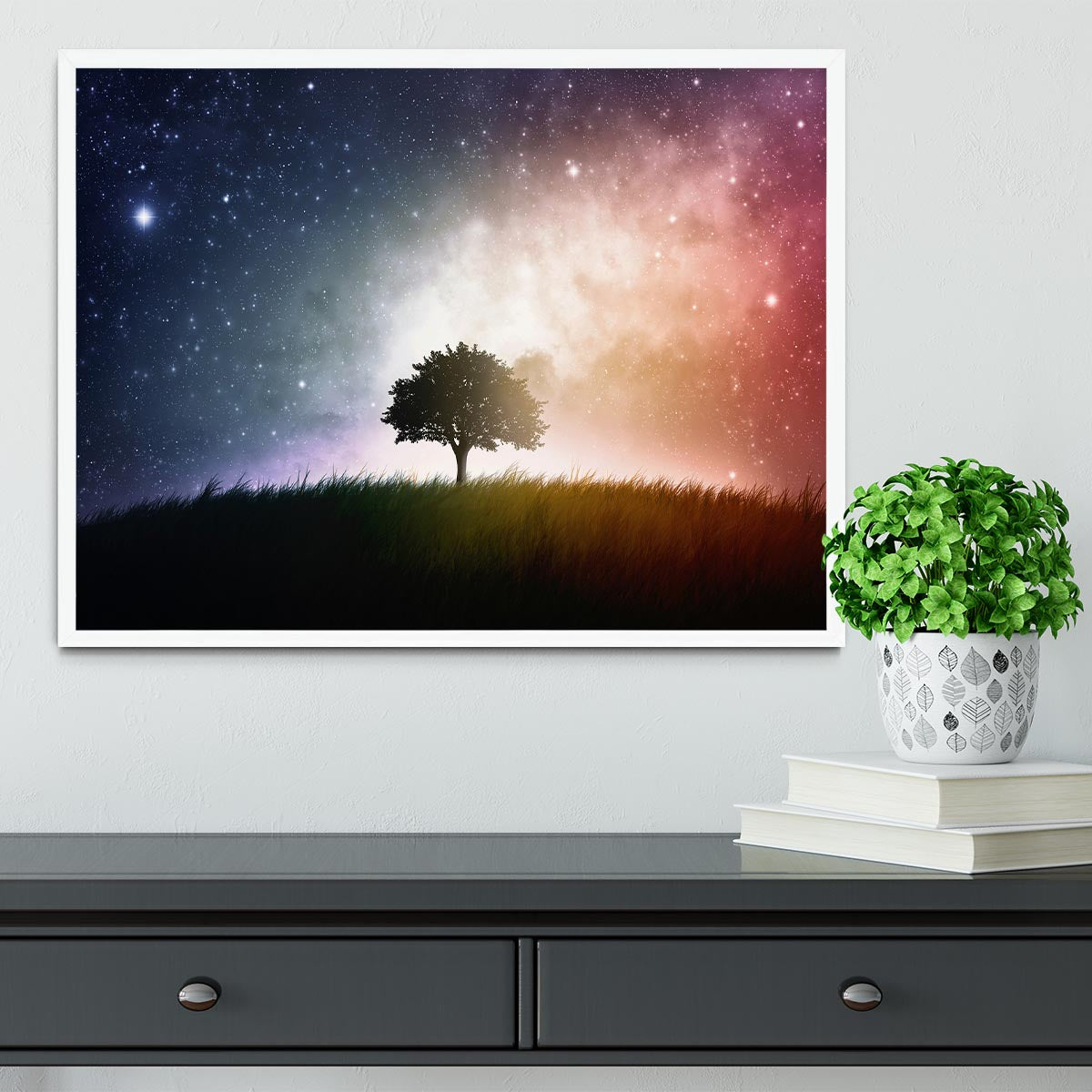 tree in a field with beautiful space background Framed Print - Canvas Art Rocks -6