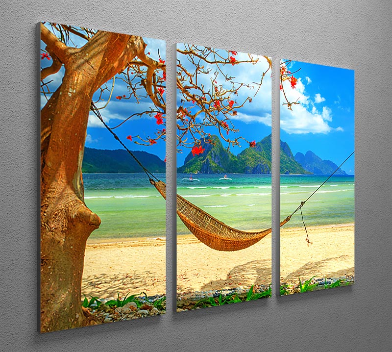 tropical beach scene with hammock 3 Split Panel Canvas Print - Canvas Art Rocks - 2
