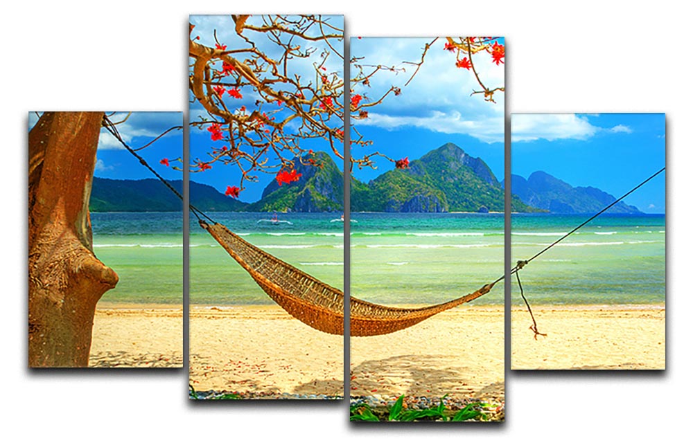 tropical beach scene with hammock 4 Split Panel Canvas - Canvas Art Rocks - 1