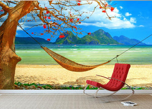 tropical beach scene with hammock Wall Mural Wallpaper - Canvas Art Rocks - 2