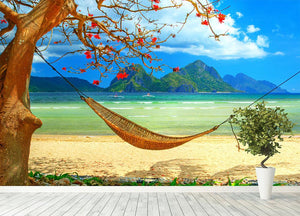 tropical beach scene with hammock Wall Mural Wallpaper - Canvas Art Rocks - 4